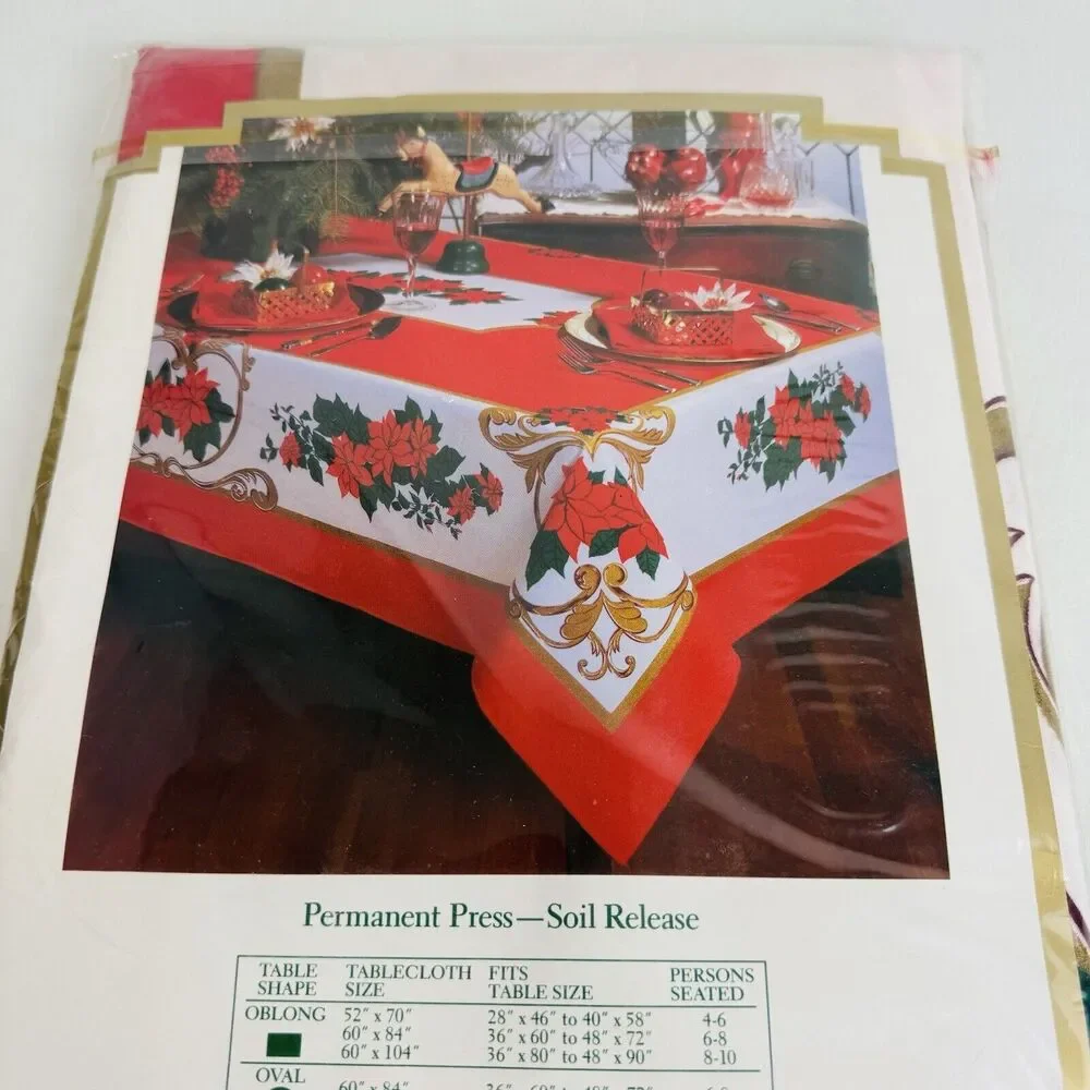 Vintage Royal Christmas Poinsettia Tablecloth 60”x104”‎  Holiday Decor New